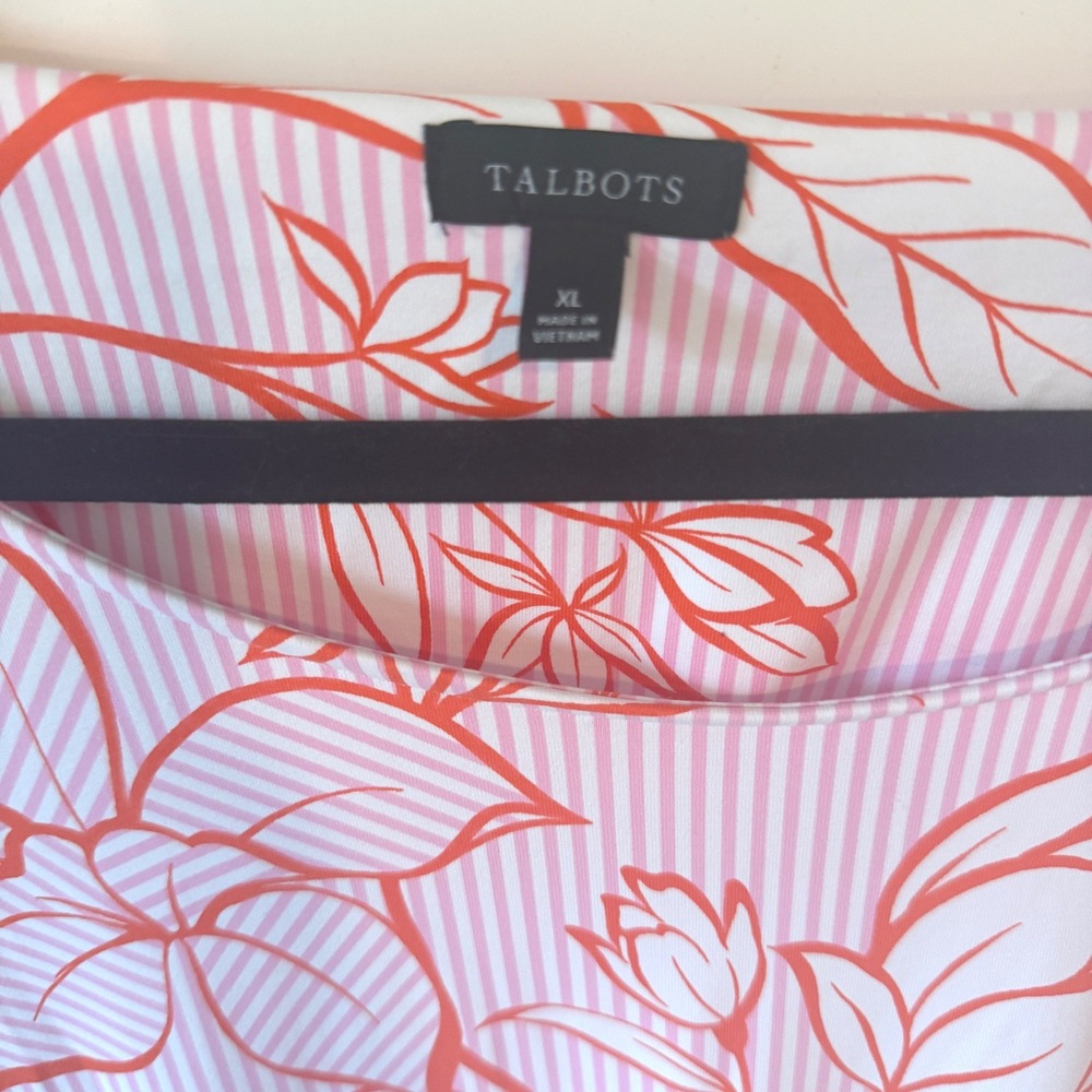 Talbots Womens XL Pink Orange Striped Floral Side Tie Sheath Dress VN5297 - Picture 3 of 4